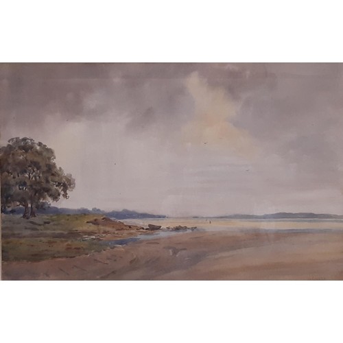 1880 - Three watercolours with three prints: W.R. Ward - Estuary landscapes, with one other watercolour bea... 