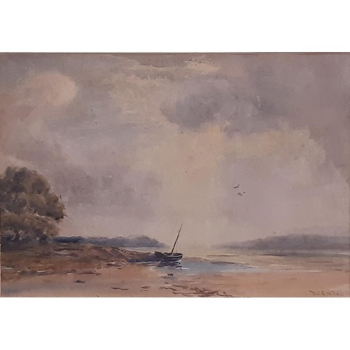 1880 - Three watercolours with three prints: W.R. Ward - Estuary landscapes, with one other watercolour bea... 