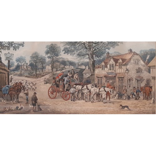 1885 - Four framed prints, to include: After Henry Alken - 'Changing Horses at the Plough' aquatint, 69 x 3... 