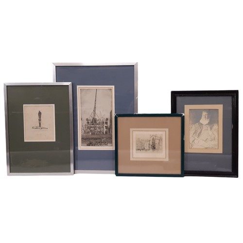 1886 - Four framed works, to include: F. Furnivall - Portrait of a bearded man (1918), possibly a graphite ... 