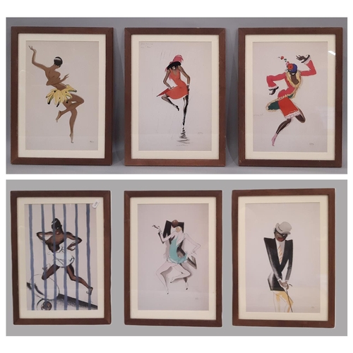 1896 - After Paul Colin (1892-1985) - Six framed fashion illustration reproduction prints in colours, 29 x ... 