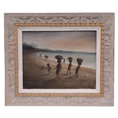 1900 - 20th Century School -  An African beach scene with figures, indistinctly signed and dated 1983 lower... 