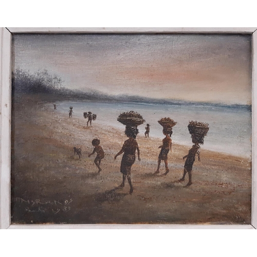 1900 - 20th Century School -  An African beach scene with figures, indistinctly signed and dated 1983 lower... 