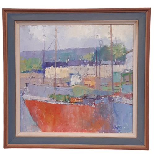 1675 - Roy Hewish (Local artist, 1929-2020) - 'Harbour Boats', oil on board, signed below with label inscri... 