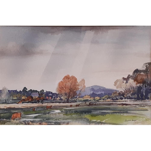 1755 - Harold Wilfred Sayer RWA, RE (1913-1993) - 'Colne Meadow', watercolour, signed below, with title att... 