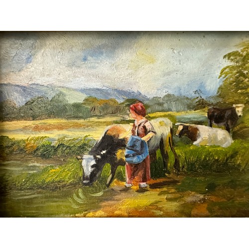 1901 - Three 20th century oil paintings, to include: A Victorian beach scene; Pastoral scene and a still li... 