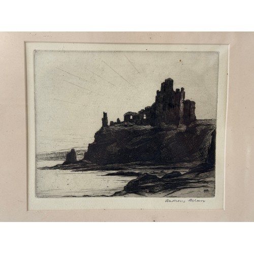 1898 - Two framed works, to include: Andrew Allan (1863-1940) - 'Tantallon Castle' etching 14 x 11 cm; toge... 