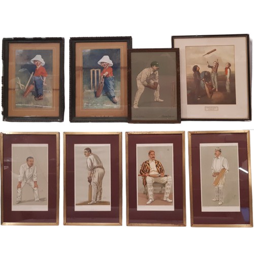 1893 - Cricket interest - A group of eight framed prints, to include: Vanity Fair chromolithographs 'Yorksh... 