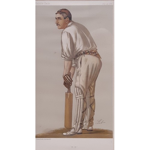 1893 - Cricket interest - A group of eight framed prints, to include: Vanity Fair chromolithographs 'Yorksh... 