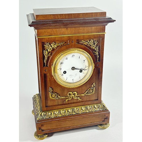 347 - A French walnut cased mantle clock with gilt metal mounts, the white enamel dial marked ‘Blanc Fils,... 