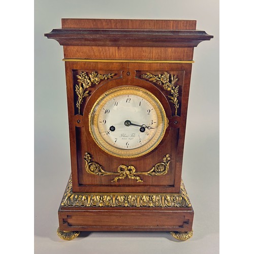 347 - A French walnut cased mantle clock with gilt metal mounts, the white enamel dial marked ‘Blanc Fils,... 