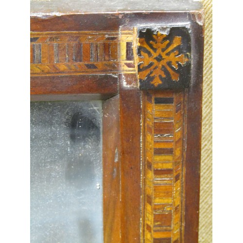 1484 - A Victorian walnut and straw work marquetry wall mirror