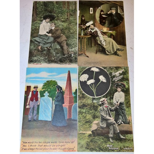 630A - A collection of late Victorian / early Edwardian coloured and monochrome postcards, humorous, portra... 