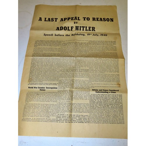 594 - A Last Appeal to Reason by Adolf Hitler (Speech before the Reichstag 19th July 1940) printed in broa... 