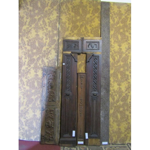 1084 - Five reclaimed sections of carved panelling, various sizes and designs