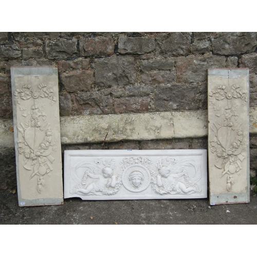 1068 - A rectangular moulded classical plaster plaque/frieze, 28 cm high x 83 cm together with a pair of pa... 