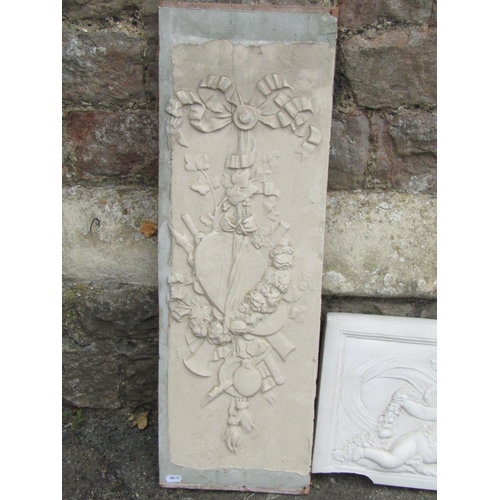 1068 - A rectangular moulded classical plaster plaque/frieze, 28 cm high x 83 cm together with a pair of pa... 