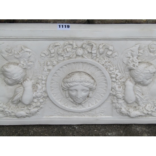 1068 - A rectangular moulded classical plaster plaque/frieze, 28 cm high x 83 cm together with a pair of pa... 