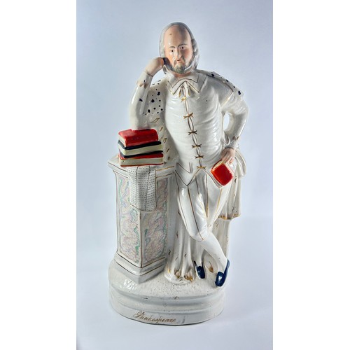 122 - A large Staffordshire Shakespeare figure group, 47cm high, other Staffordshire figures, transfer pri... 