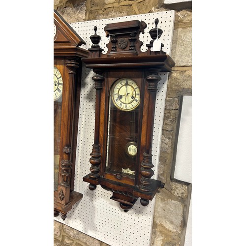 339 - A 19th century lancet arched wall clock with 8” dial together with a small Vienna wall clock (2).