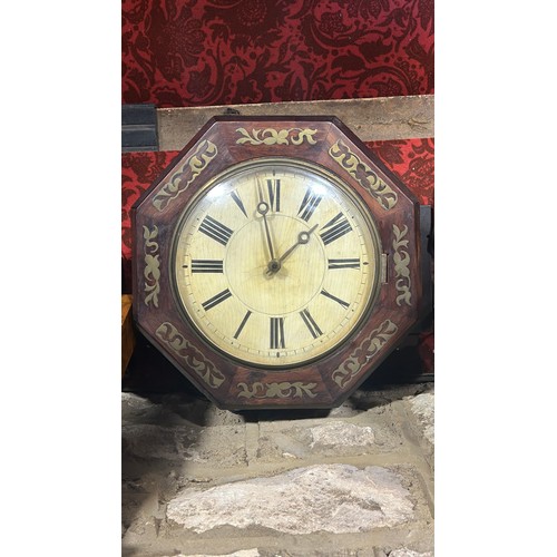 352 - A 19th century rosewood and brass inlaid wall clock, of octagonal form with 9” dial.