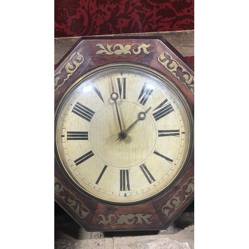 352 - A 19th century rosewood and brass inlaid wall clock, of octagonal form with 9” dial.