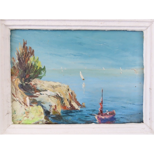 48 - CONTINENTAL SCHOOL, 20th century, mediterranean coastal scene with boats, oil on canvas, signed lowe... 