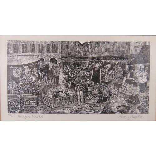 53 - HILARY PAYNTER: Dordogne Market, lithograph, signed, titled and numbered 57/100, 22.5cm x 12.5cm