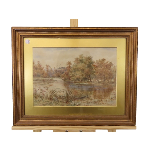 73 - JOSEPH EARNSHAW BROWN: River scene with trees, watercolour, signed lower right, 36.5cm x 26cm