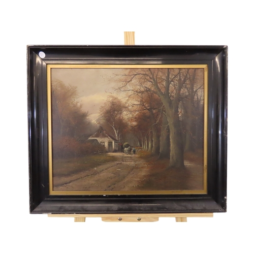 96 - BRITISH SCHOOL, 19th century, landscape path with horse and cart, oil on board, signed lower right, ... 