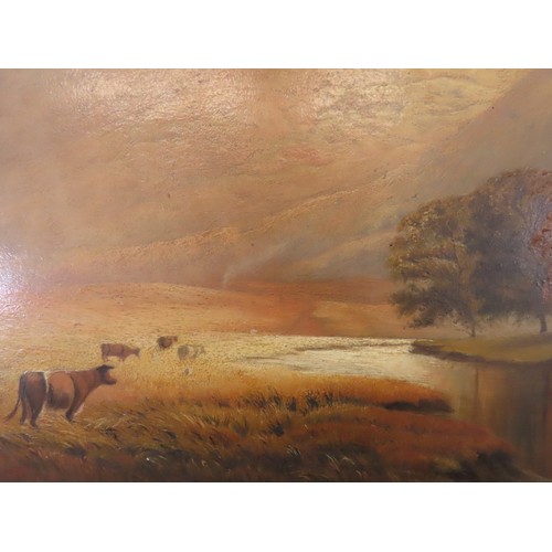 113 - BRITISH SCHOOL, 19th century, highland landscape with cattle, indistinctly signed and dated lower le... 