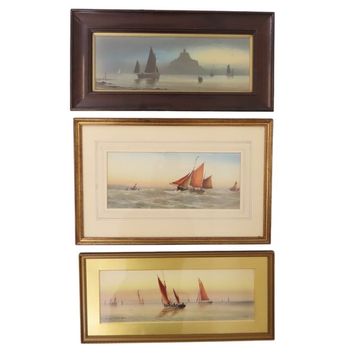 164 - Garman Morris (British, act. 1900-1930) - Five watercolours of sailboats at dawn and dusk, signed be... 