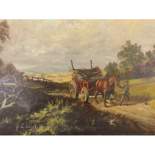 170 - G. L. Wright (British, 20th Century) - Rural scene with horse and cart, signed and dated 1977 lower ... 