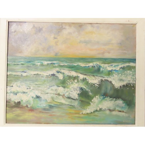 176 - Four 20th century coastal paintings, to include: W. Reed - waves on the shore, oil, signed, 40 x 50 ... 