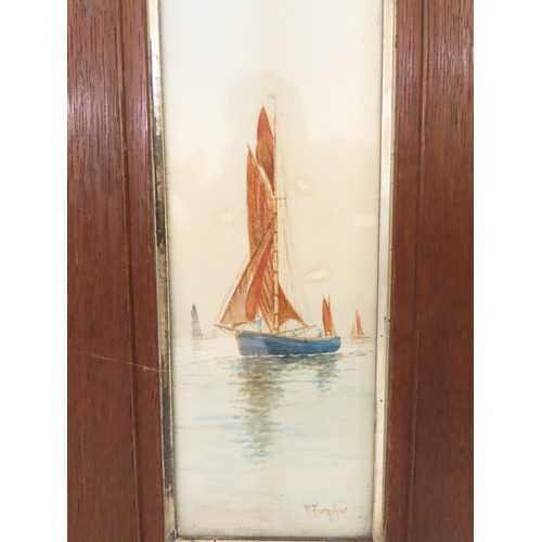 178 - M. Farquhar (19th/20th century) - Three watercolours of sailboats, signed below, 11 x 36 cm, framed ... 