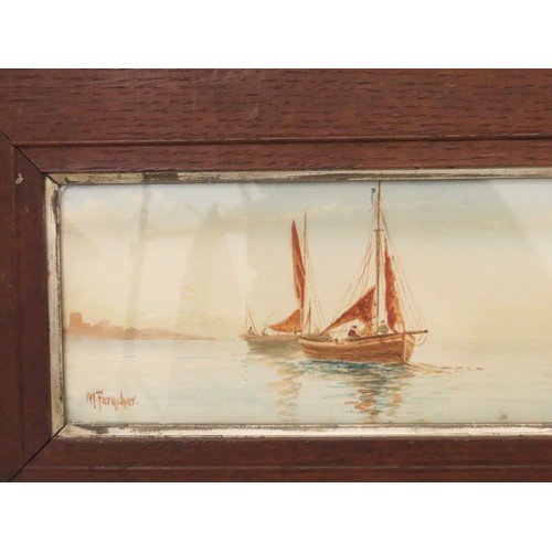 178 - M. Farquhar (19th/20th century) - Three watercolours of sailboats, signed below, 11 x 36 cm, framed ... 