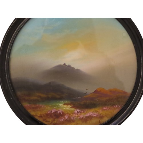 194 - Frank Holmes (b.1935) - Four circular framed moorland scenes, signed below, gouache, diameter 24 cm ... 