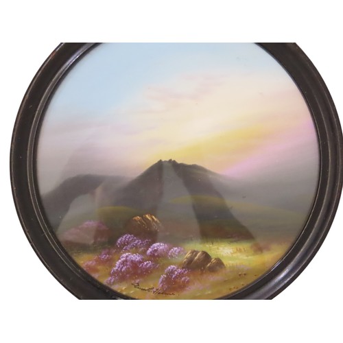 195 - Frank Holmes (b.1935) - Four circular framed moorland scenes, signed below, gouache, diameter 24 cm ... 