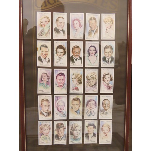 201 - Four framed sets of cigarette cards, to include British Birds, exotic birds and actors, largest fram... 