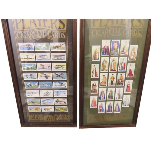 202 - A set of five framed sets of Player's cigarette cards, to include: battle ships, royalty and others,... 