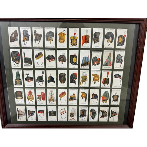 206 - Four framed sets of cigarette cards of Soldiers and military hats, 46 x 55 cm (4)