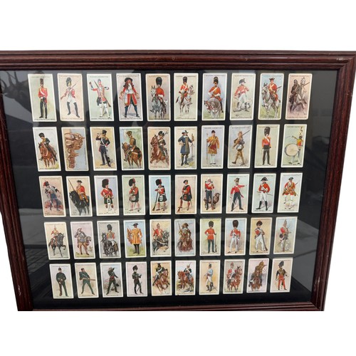 206 - Four framed sets of cigarette cards of Soldiers and military hats, 46 x 55 cm (4)