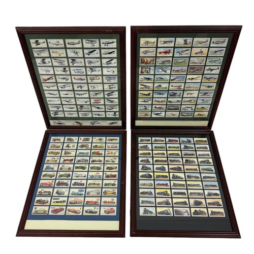 207 - Four framed sets of cigarette cards of  Transport such as planes, trains and cars, 46 x 55 cm (4)