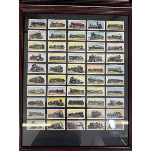 207 - Four framed sets of cigarette cards of  Transport such as planes, trains and cars, 46 x 55 cm (4)