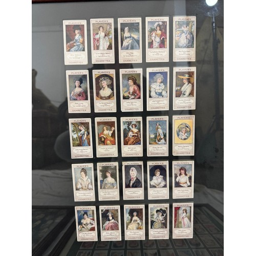 208 - Four framed sets of cigarette cards of jockeys, actors, British portrait paintings and one other, 46... 