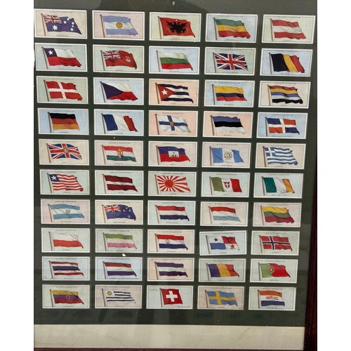 209 - Three framed sets of cigarette cards of Flags: Nations, British Empire, and colleges, 46 x 55 cm (3)