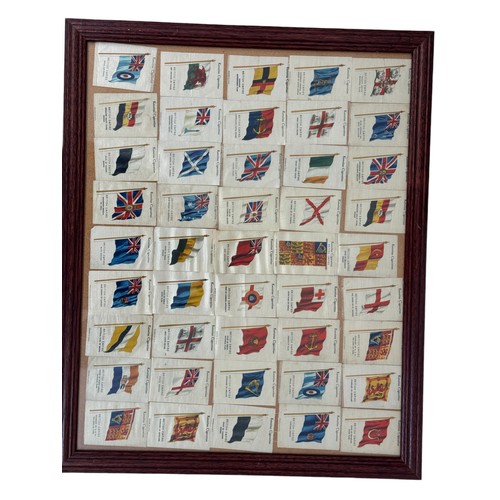 209 - Three framed sets of cigarette cards of Flags: Nations, British Empire, and colleges, 46 x 55 cm (3)