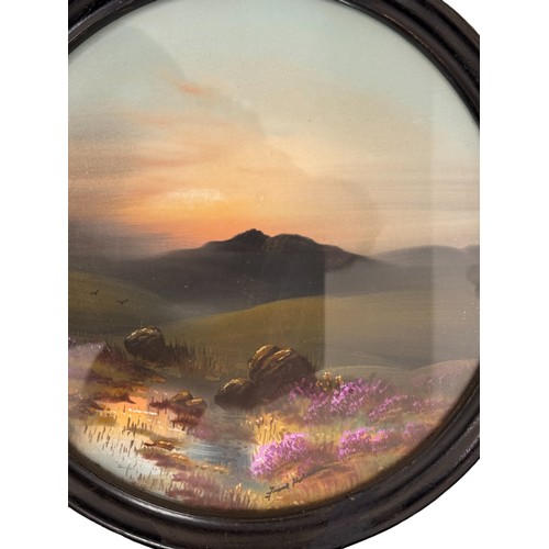 196 - Frank Holmes (b.1935) - Three circular framed moorland scenes, signed below, gouache, diameter 24 cm... 