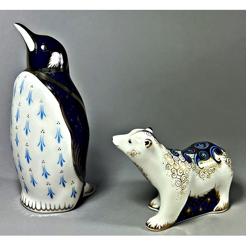 52 - Three Royal Crown Derby figures to include Platinum Penguin, Snowy Owl and Polar Bear Cub all with g... 