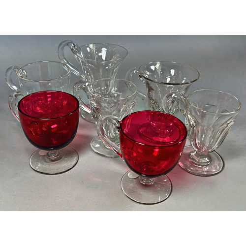 271 - A collection of thirteen 19th century jelly glasses, including Cranberry glass, together with six cu... 